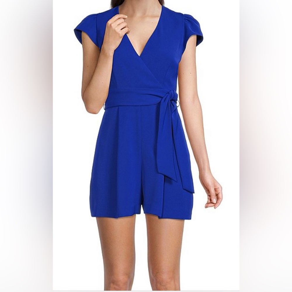 Antonio Melani Trisha Flutter Cap Sleeve Surplice V-Neck Crepe Faux WrapPleated